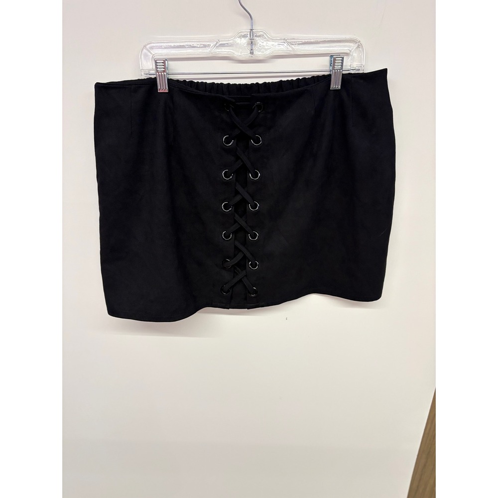 Y2K Edgy Lace Up Mini Skirt Women 3X Black Faux Suede Goth Streetwear